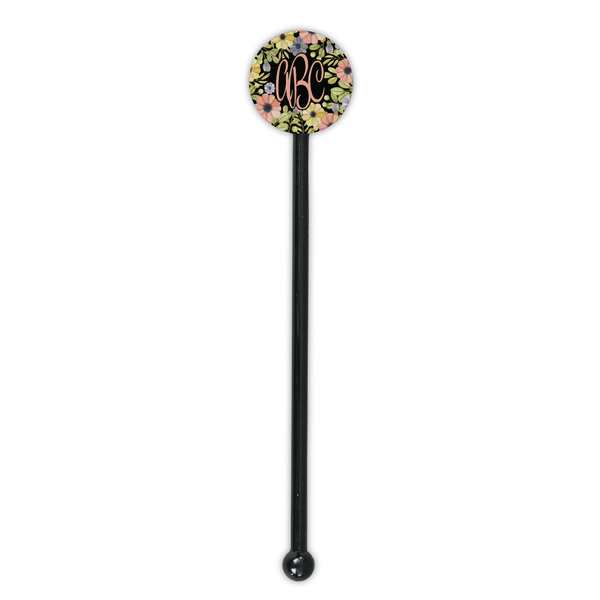 Boho Floral Black Plastic 5.5" Stir Stick - Round - Single Stick