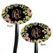 Boho Floral Black Plastic 7" Stir Stick - Double Sided - Oval - Front & Back