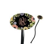 Boho Floral 7" Oval Plastic Stir Sticks - Black - Double Sided (Personalized)