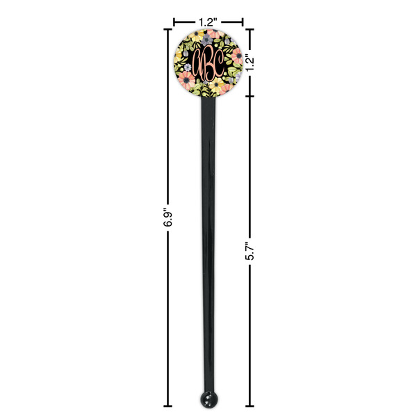 Boho Floral Black Plastic 7" Stir Stick - Round - Dimensions