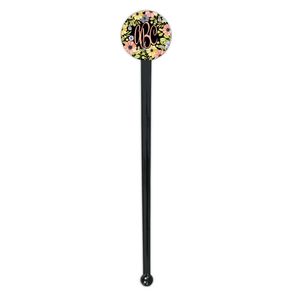 Boho Floral Black Plastic 7" Stir Stick - Round - Single Stick