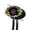 Boho Floral Black Plastic 7" Stir Stick - Single Sided - Oval - Front & Back