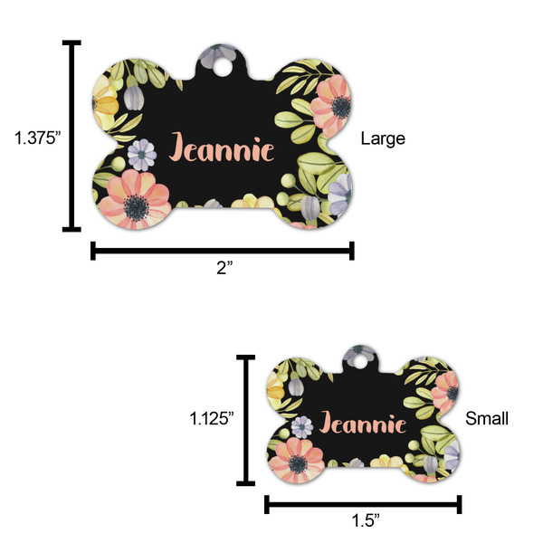 Boho Floral Bone Shaped Dog ID Tag - Large - Scale