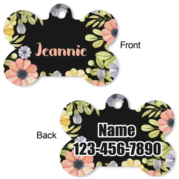 Boho Floral Bone Shaped Dog Tag - Front & Back