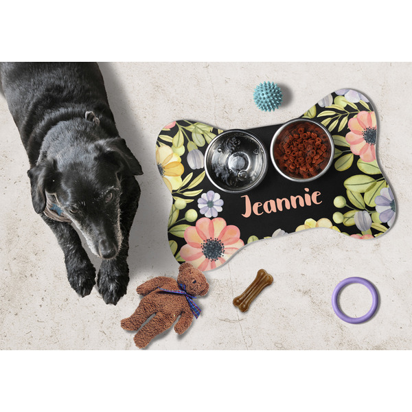 Boho Floral Bone Shaped Mat w/ Food & Water