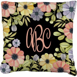 Boho Floral Faux-Linen Throw Pillow 20" (Personalized)