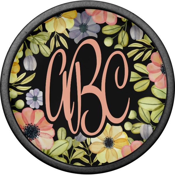 Boho Floral Cabinet Knob - Black - Front