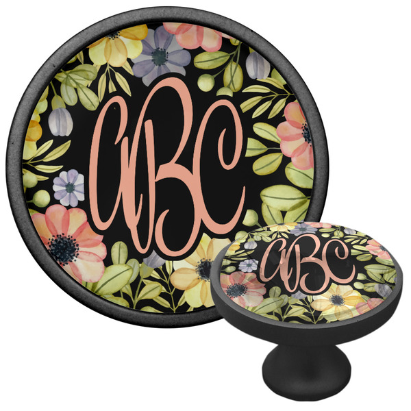 Boho Floral Cabinet Knob - Black - Multi Angle
