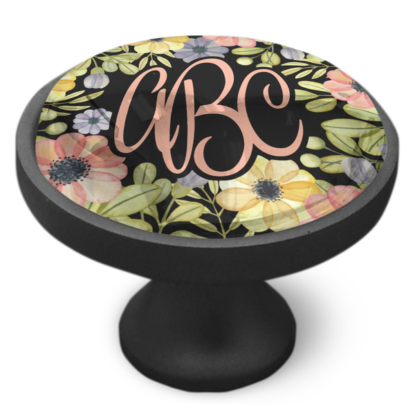 Boho Floral Cabinet Knob - Black - Side
