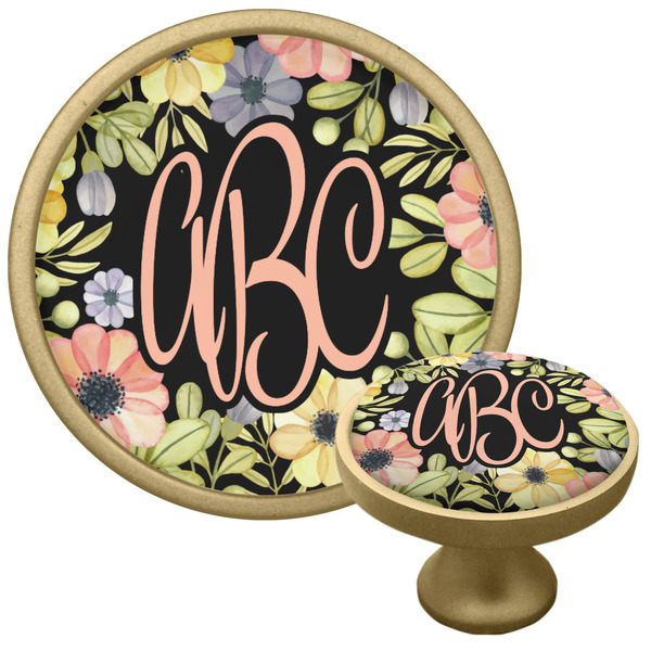 Custom Boho Floral Cabinet Knob - Gold (Personalized)