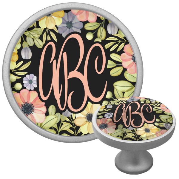 Custom Boho Floral Cabinet Knob (Silver) (Personalized)