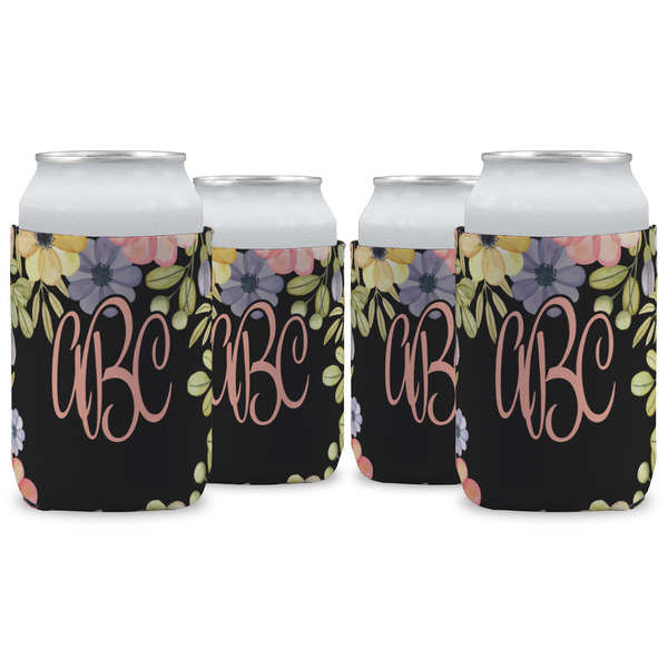 Custom Boho Floral Can Cooler (12 oz) - Set of 4 w/ Monogram