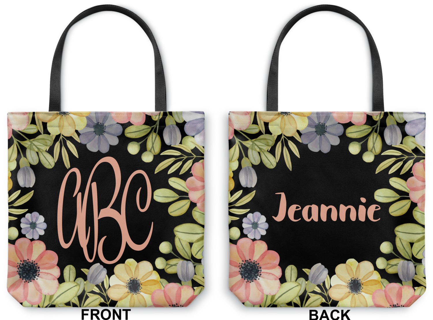 Custom Boho Floral Canvas Tote Bag (Personalized) | YouCustomizeIt