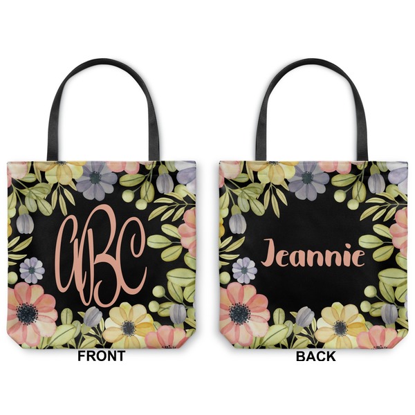 Boho Floral Canvas Tote - Front and Back
