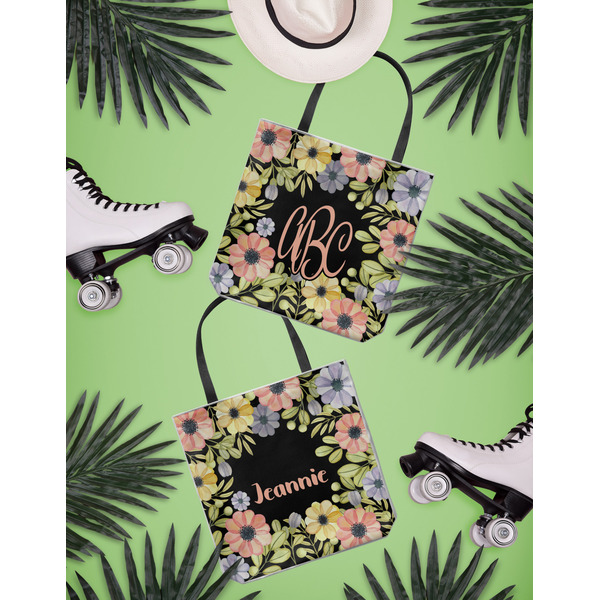 Boho Floral Canvas Tote Lifestyle Front and Back- 13x13