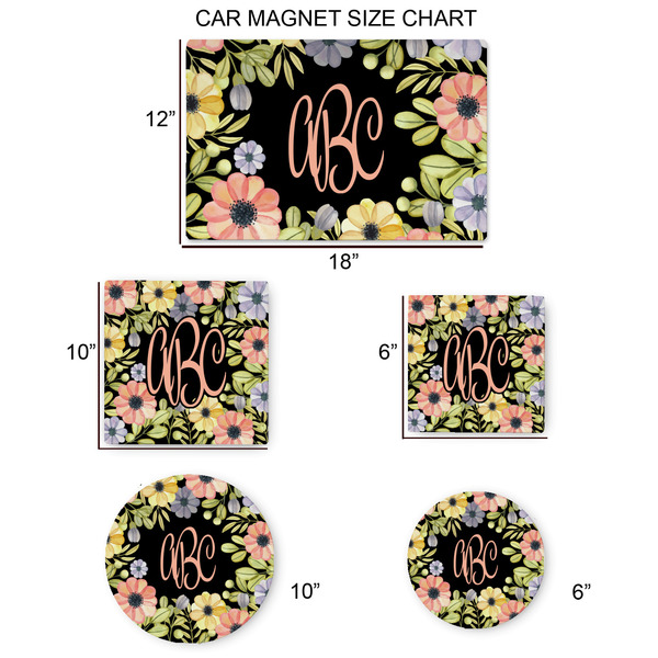 Boho Floral Car Magnets - SIZE CHART