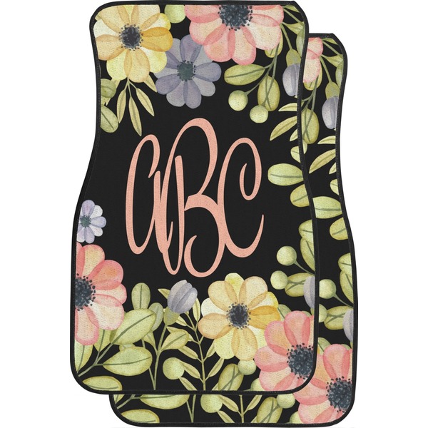 Custom Boho Floral Car Floor Mats (Front Seat) (Personalized)