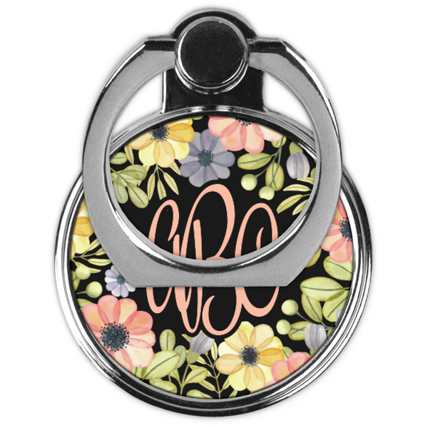 Boho Floral Cell Phone Ring Stand & Holder - Front (Collapsed)