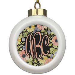 Boho Floral Ceramic Ball Ornament (Personalized)