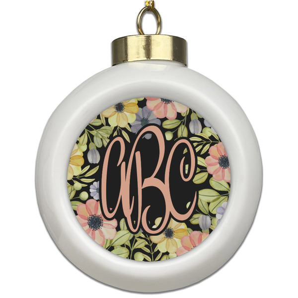 Custom Boho Floral Ceramic Ball Ornament (Personalized)