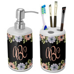 Boho Floral Ceramic Bathroom Accessories Set (Personalized)