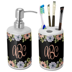 Boho Floral Ceramic Bathroom Accessories Set (Personalized)
