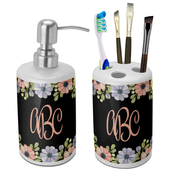 Custom Boho Floral Ceramic Bathroom Accessories Set (Personalized)