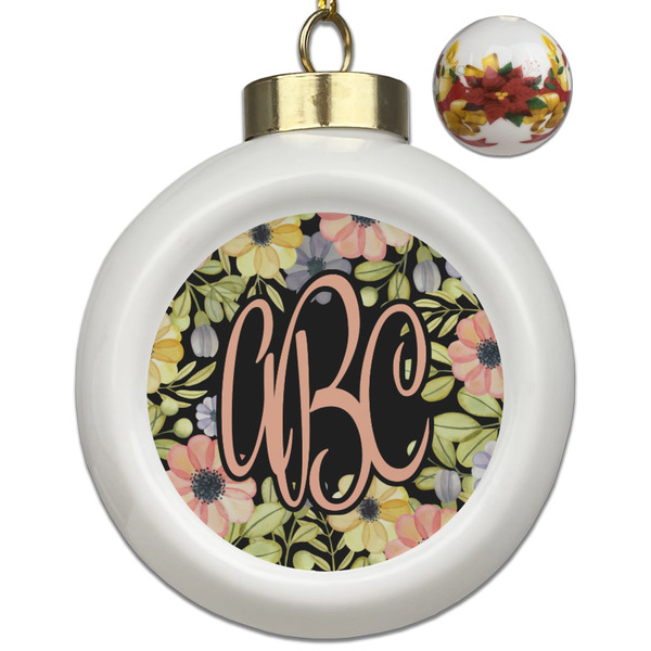 Custom Boho Floral Ceramic Ball Ornaments - Poinsettia Garland (Personalized)
