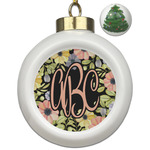 Boho Floral Ceramic Ball Ornament - Christmas Tree (Personalized)