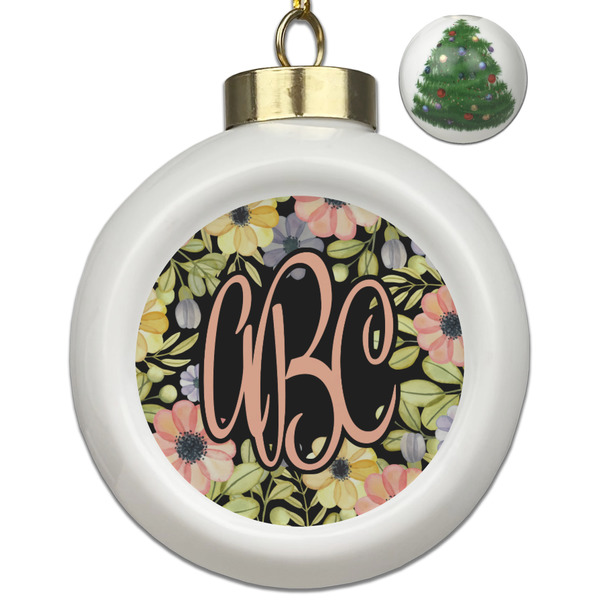 Custom Boho Floral Ceramic Ball Ornament - Christmas Tree (Personalized)