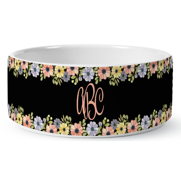 Boho Floral Ceramic Dog Bowl - Medium - Front