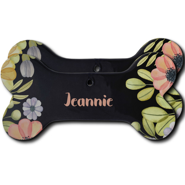 Custom Boho Floral Ceramic Dog Ornament - Front & Back w/ Monogram