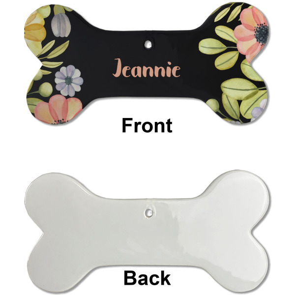 Boho Floral Ceramic Flat Ornament - Bone Front & Back Single Print (APPROVAL)