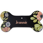 Boho Floral Ceramic Dog Ornament - Front w/ Monogram