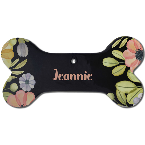 Boho Floral Ceramic Flat Ornament - Bone Front