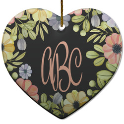 Boho Floral Heart Ceramic Ornament w/ Monogram