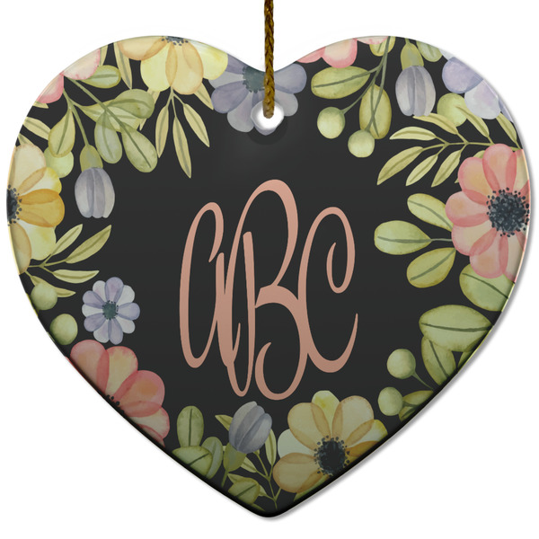 Custom Boho Floral Heart Ceramic Ornament w/ Monogram