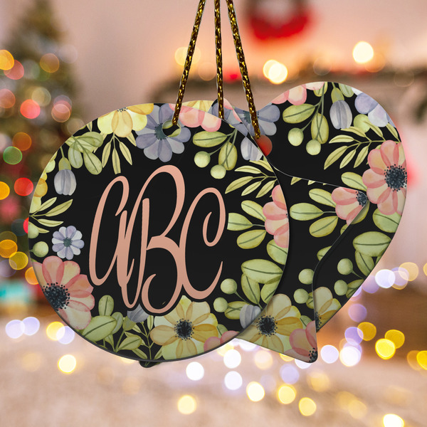 Custom Boho Floral Ceramic Ornament w/ Monogram