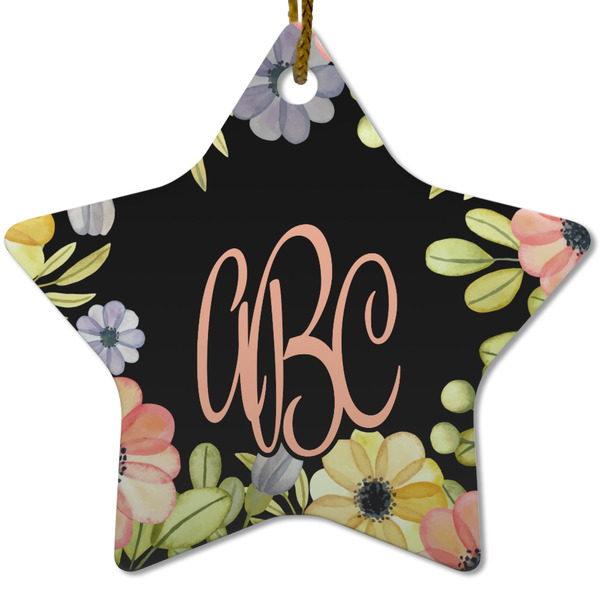 Boho Floral Ceramic Flat Ornament - Star (Front)