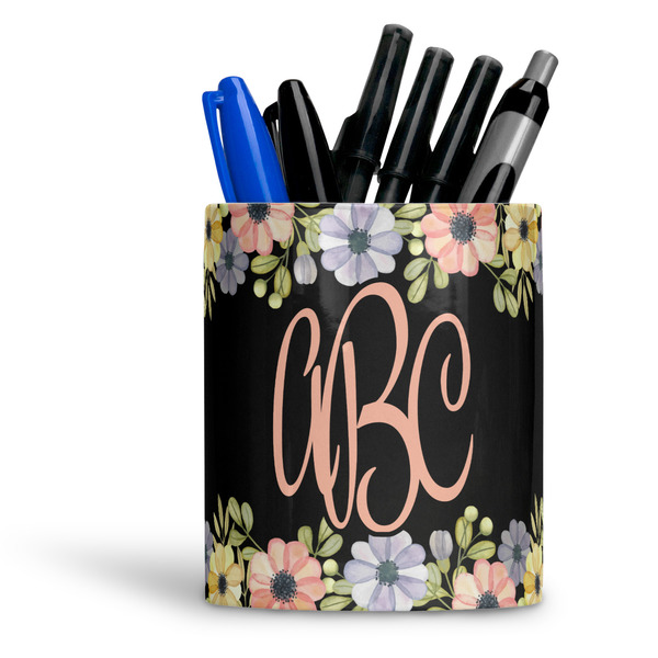 Custom Boho Floral Ceramic Pen Holder