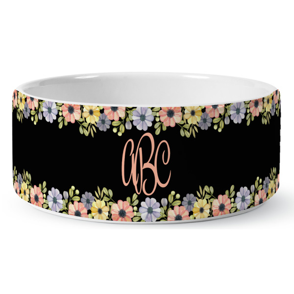 Custom Boho Floral Ceramic Dog Bowl - Large (Personalized)