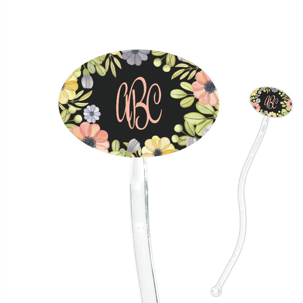 Custom Boho Floral 7" Oval Plastic Stir Sticks - Clear (Personalized)