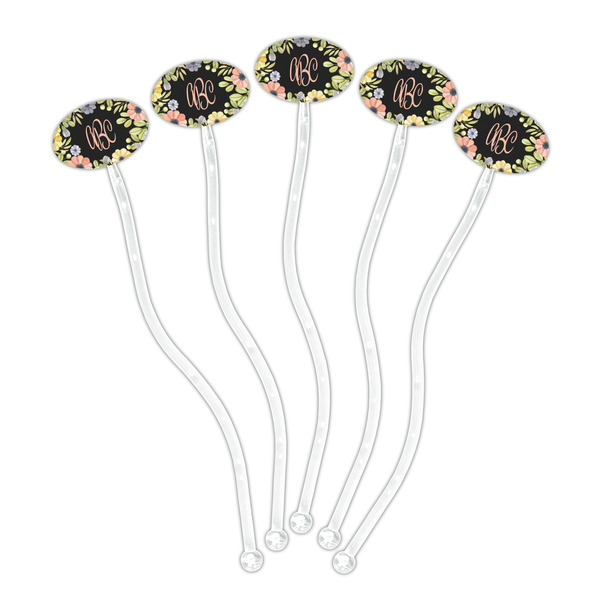 Boho Floral Clear Plastic 7" Stir Stick - Oval - Fan