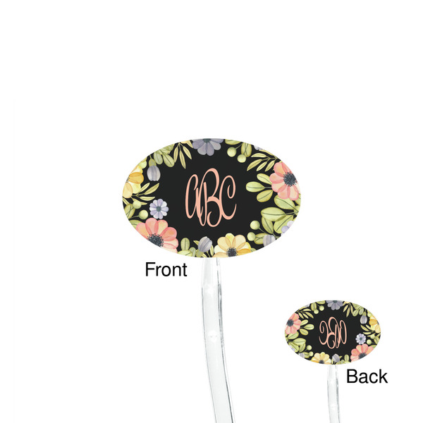 Boho Floral Clear Plastic 7" Stir Stick - Oval - Front & Back