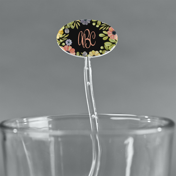 Boho Floral Clear Plastic 7" Stir Stick - Oval - Main