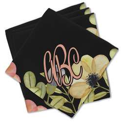 Boho Floral Cloth Cocktail Napkins - Set of 4 w/ Monogram