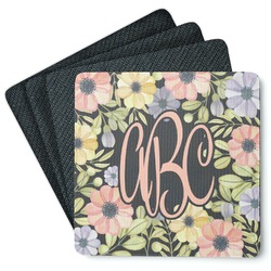 Boho Floral Square Rubber Backed Coasters - Set of 4 (Personalized)