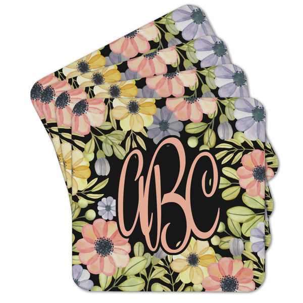 Custom Boho Floral Cork Coaster - Set of 4 w/ Monogram