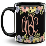Boho Floral 11 Oz Coffee Mug - Black (Personalized)