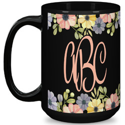 Boho Floral 15 Oz Coffee Mug - Black (Personalized)